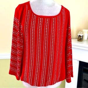 ALFANI Red and Silver Studded Bell Sleeve Size 4 Blouse NWOT